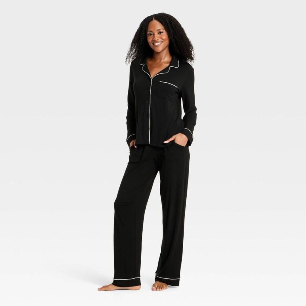Women's Cloud Knit Modal Long Sleeve Top & Pants Pajama Set - Black M